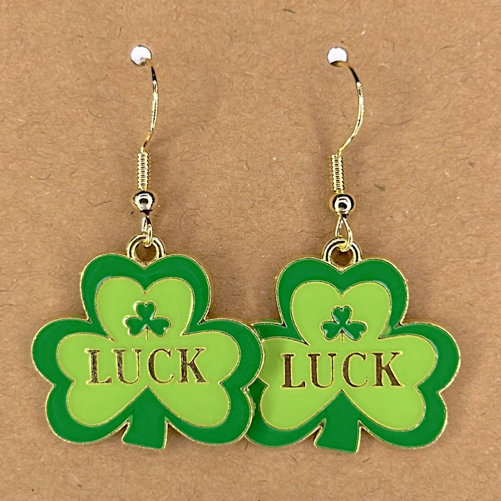 18k Gold Plated Hook Dangle Four Leaf Clover Luck Earrings Saint Patricks Day